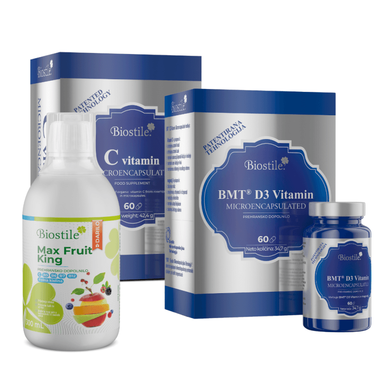 BMT® Vitamin D3 MICROENCAPSULATED + BMT® Vitamin C MICROENCAPSULATED + Max Fruit King 300ml (darilo)